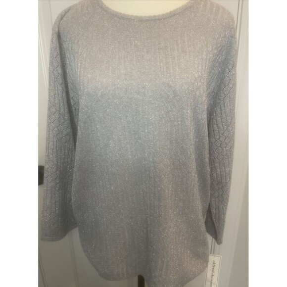 VTG Women’s Alfred Dunner SILVER SPARKLY Long Patterned Sleeve Sweater Large NWT - Picture 2 of 8